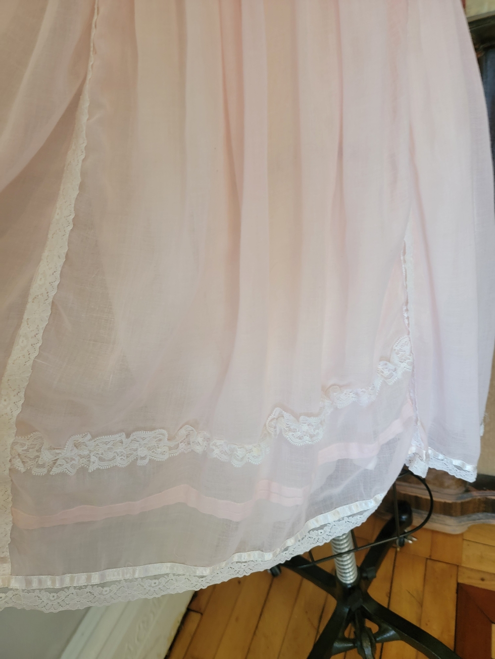 RARE Vintage Gunne Sax Jeunes Filles 1970s Pink Cotton Lace Short Dress S - Picture 4 of 7